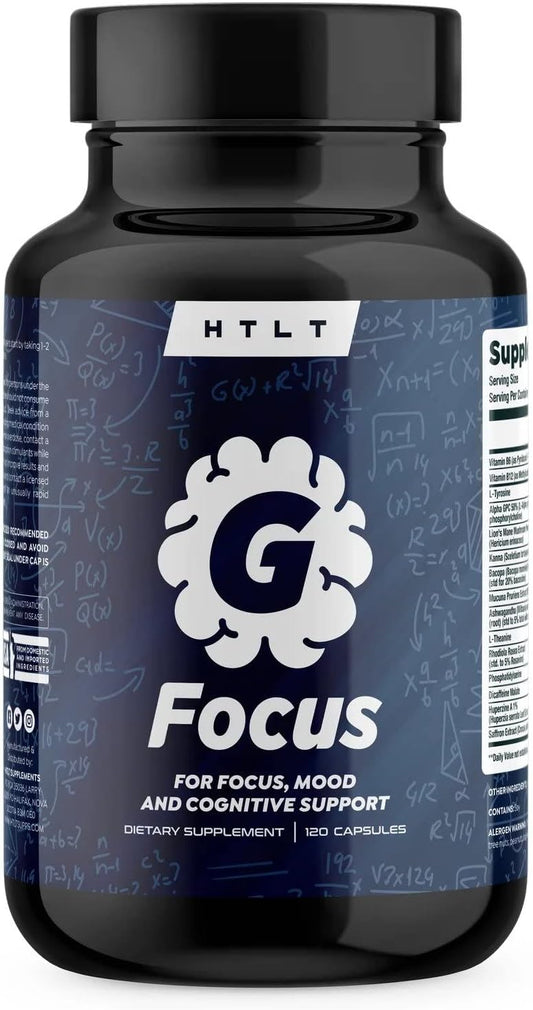 HTLT Supps G Focus Capsules | Cognitive Support & Mood Enhancement | Alpha GPC, Rhodiola Rosea, Lion’s Mane, Gotu Kola, Ginkgo Biloba, Huperzine A | 120 Count