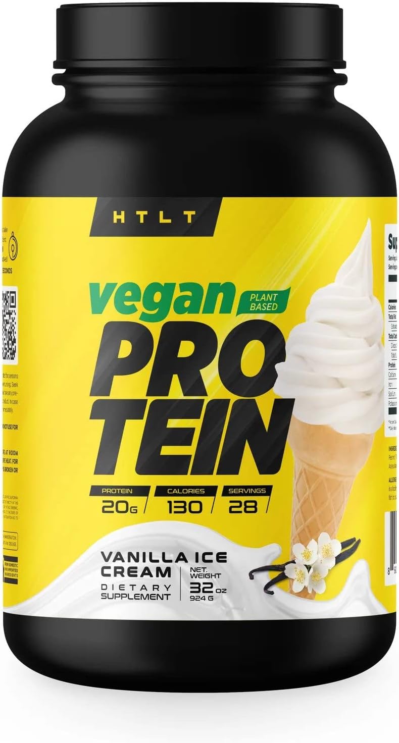 HTLT Supps Vegan Protein Powder Blend - Vanilla Ice Cream Flavor - High-Protein Plant-Based Supplement for Shakes and Baked Goods
