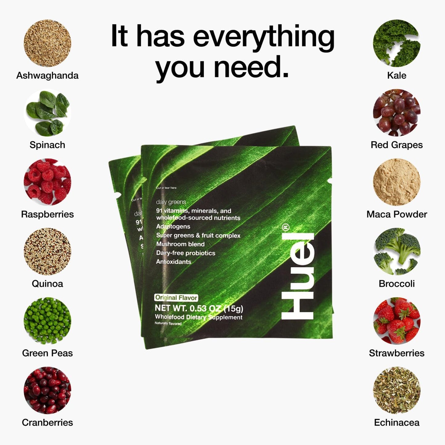 Huel Daily Greens Superfood Powder Pack - 91 Vitamins, Minerals, and Wholefood Ingredients - Adaptogens, Antioxidants, Probiotics - 12 Servings