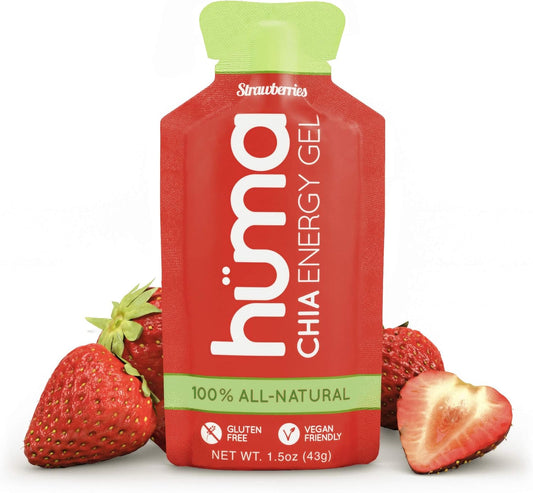 Huma Chia Energy Gel - Strawberries Flavor, 12 Pack - Top Sports Nutrition for Endurance Activities
