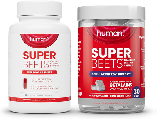 humanN SuperBeets Beet Root Capsules and CardiO2 Chews for Cardiovascular Health
