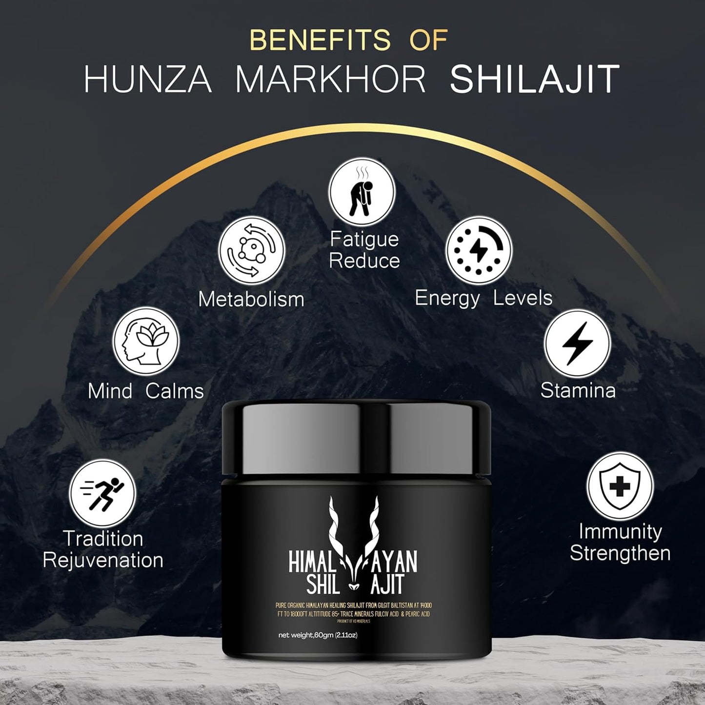 Hunza Markhor Shilajit Resin - 600mg Maximum Potency Organic Himalayan Shilajit with 85+ Trace Minerals & Fulvic Acid for Energy and Immune Support - 40g