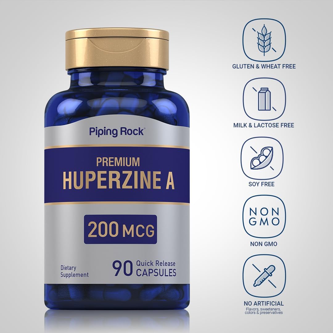 Huperzine A Supplement 200mcg 90 Capsules Non-GMO Gluten Free by Piping Rock