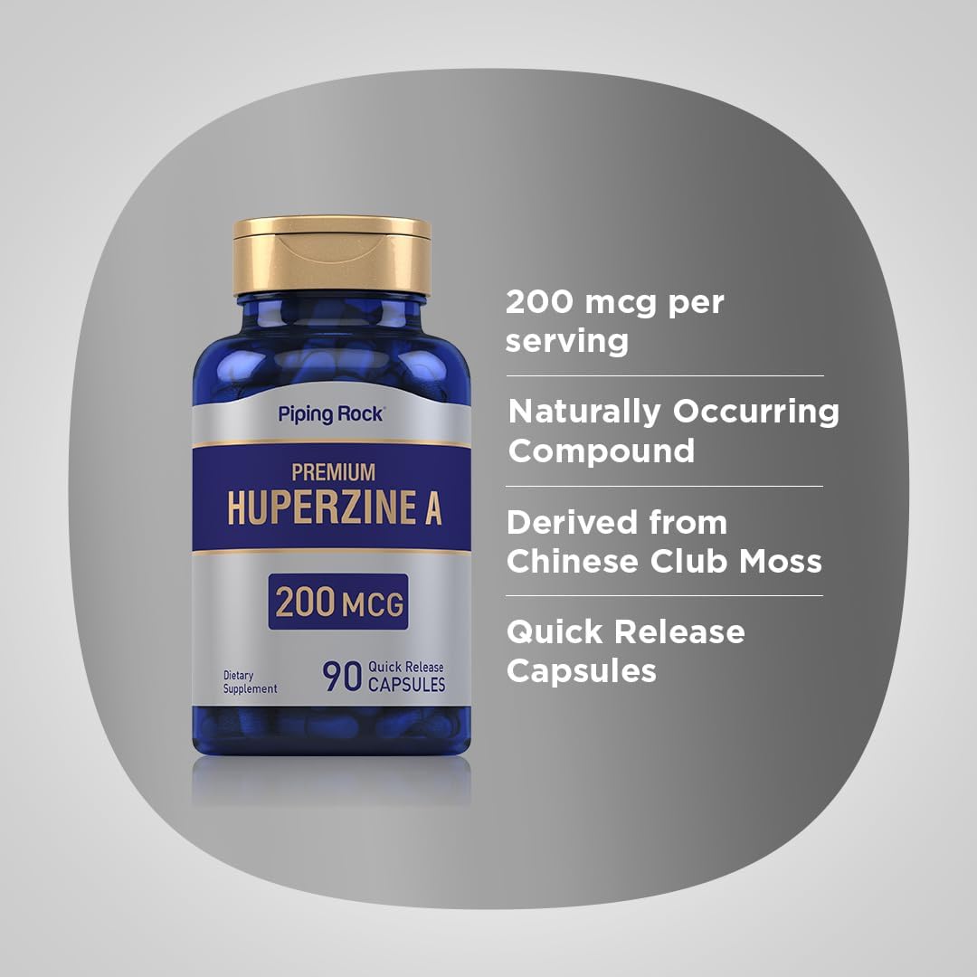 Huperzine A Supplement 200mcg 90 Capsules Non-GMO Gluten Free by Piping Rock