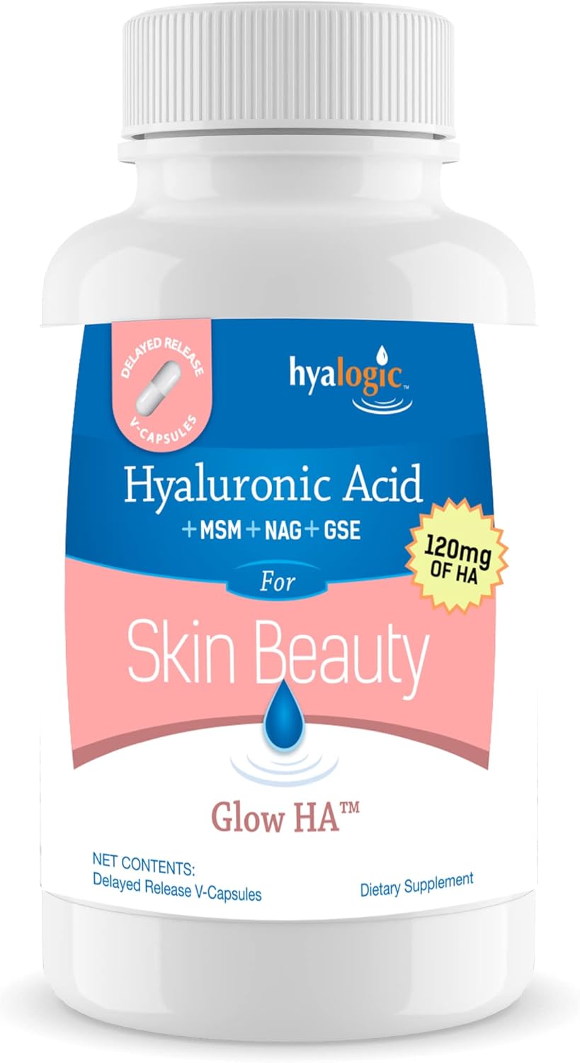 Hyalogic 120 Mg Hyaluronic Acid Delayed-Release Capsules - Skin & Body Health Supplement with Glucosamine MSM, Grape Seed Extract - Vegan & Non-GMO Dietary Supplement (30 Count)