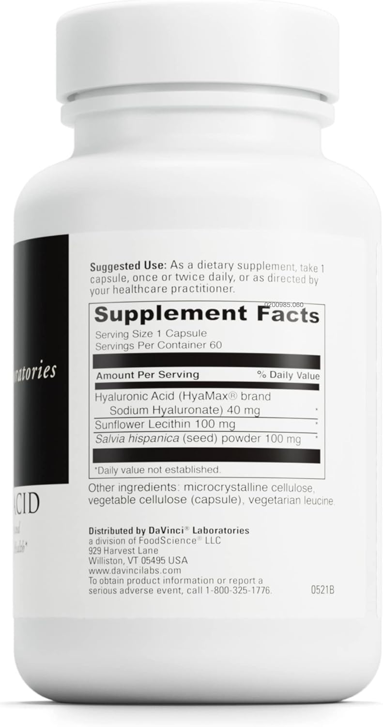 Hyaluronic Acid Dietary Supplement for Joint, Cartilage, and Skin Health - 60 Vegetarian Capsules - Gluten-Free