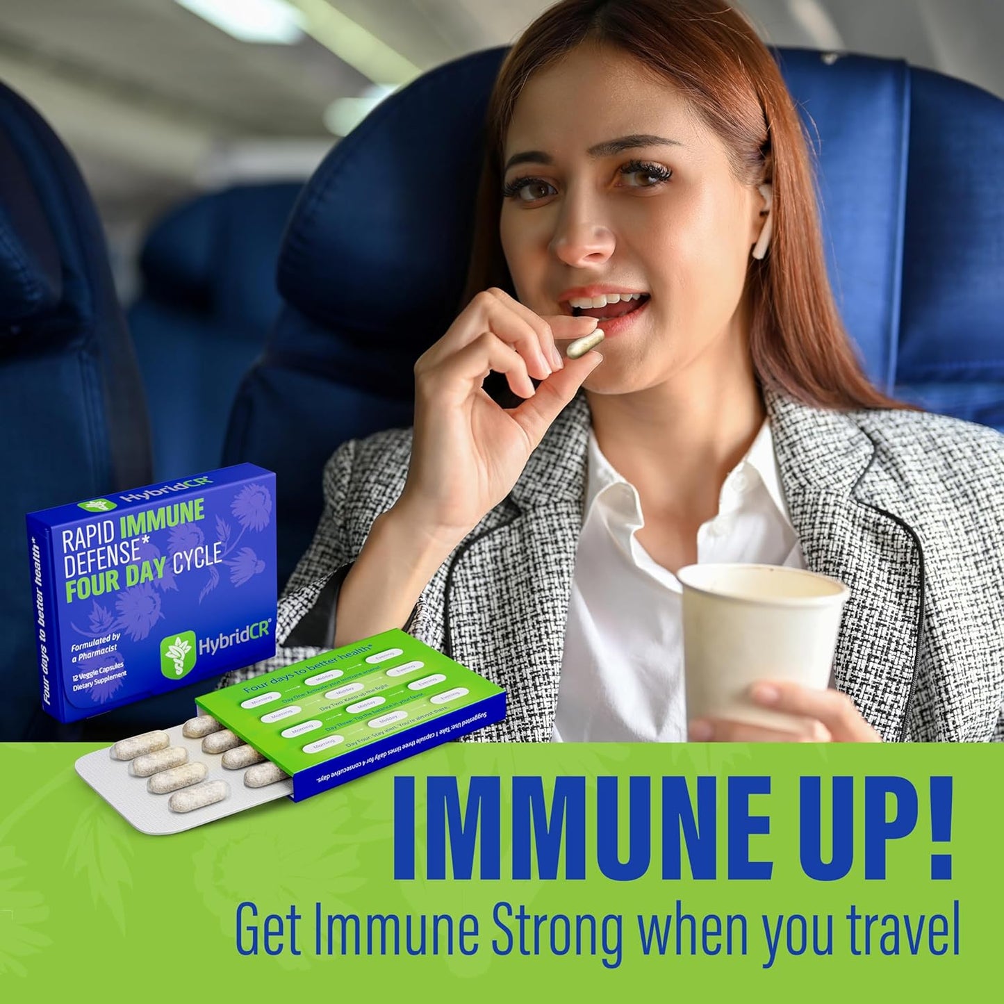 HybridCR Rapid Immune Support Supplement with Echinacea, Ginseng, Andrographis, Zinc, Selenium - 4 Day Immunity Boost - Travel Size System Support - 24 Capsules - 2 Dose Packs