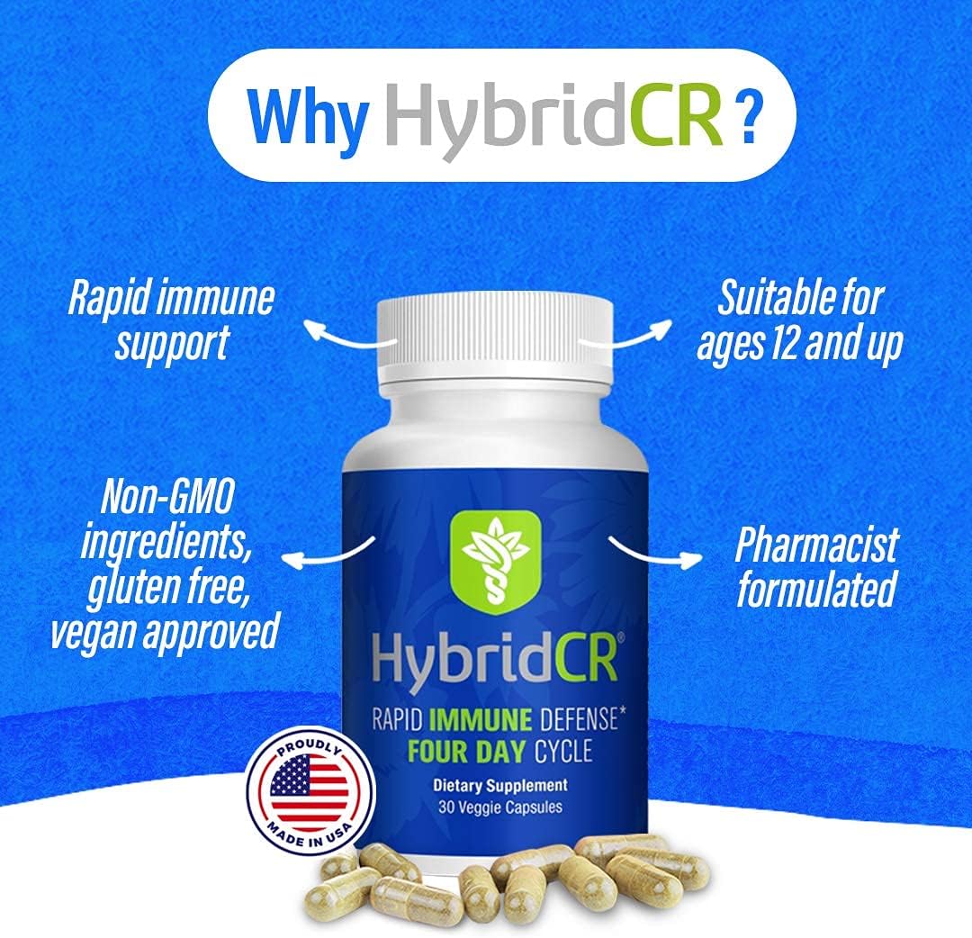 HybridCR Rapid Immunity Supplement with 5-in-1 Immune Support Formula | Zinc, Echinacea, Andrographis, Ginseng, Selenium | Pharmacist Formulated | 30 Veggie Capsules - BoostGo Australia
