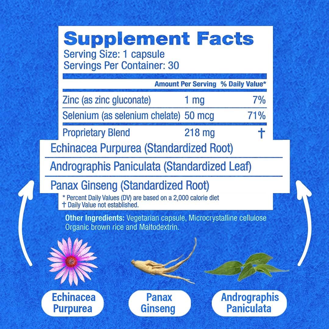 HybridCR Rapid Immunity Supplement with 5-in-1 Immune Support Formula | Zinc, Echinacea, Andrographis, Ginseng, Selenium | Pharmacist Formulated | 30 Veggie Capsules - BoostGo Australia