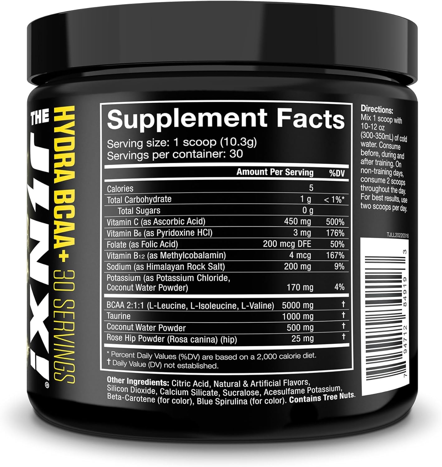 Hydra BCAA+ Post Workout Recovery Drink by JNX SPORTS - Hydration with Electrolytes for Men & Women - 30 Servings, Lemon Lime Flavor