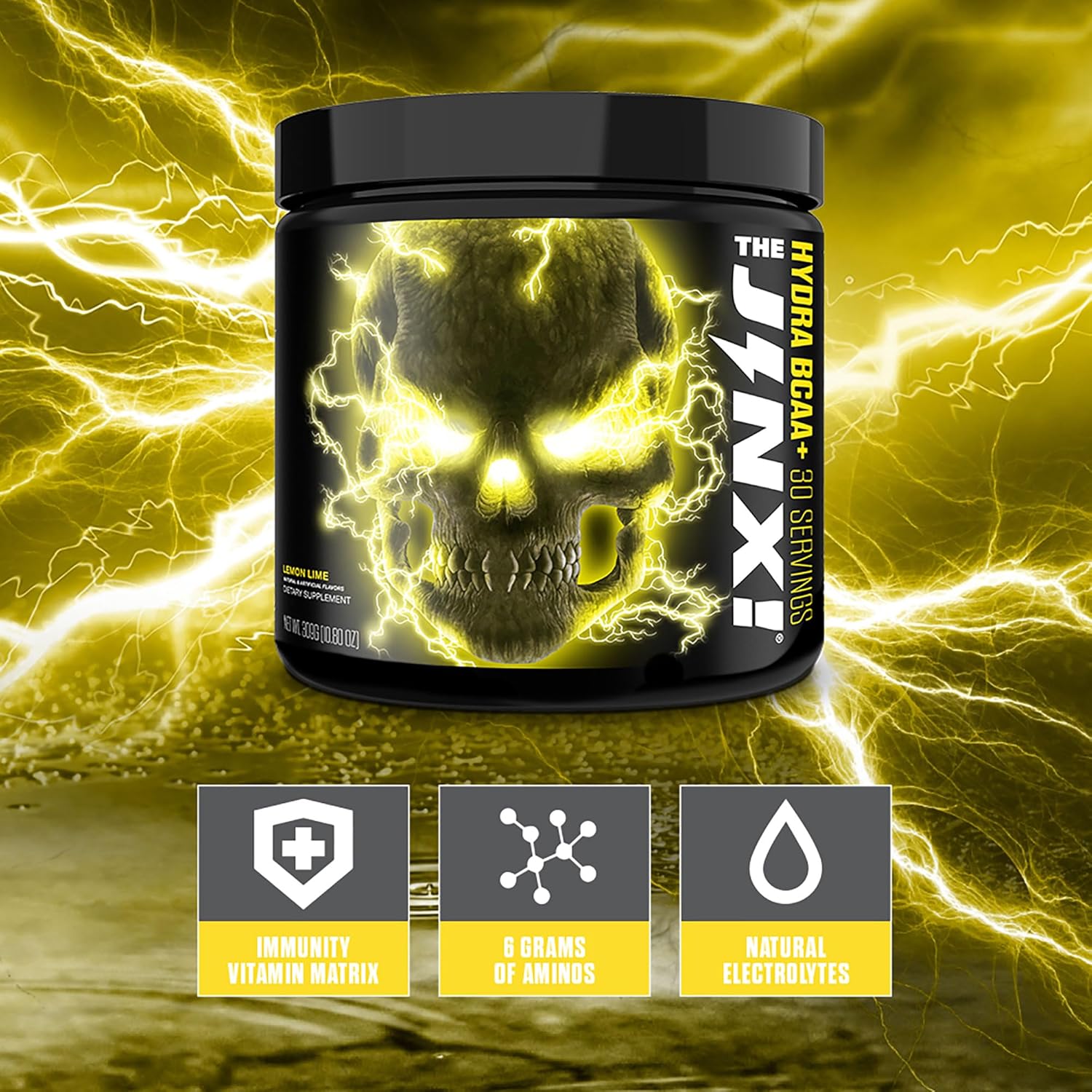 Hydra BCAA+ Post Workout Recovery Drink by JNX SPORTS - Hydration with Electrolytes for Men & Women - 30 Servings, Lemon Lime Flavor