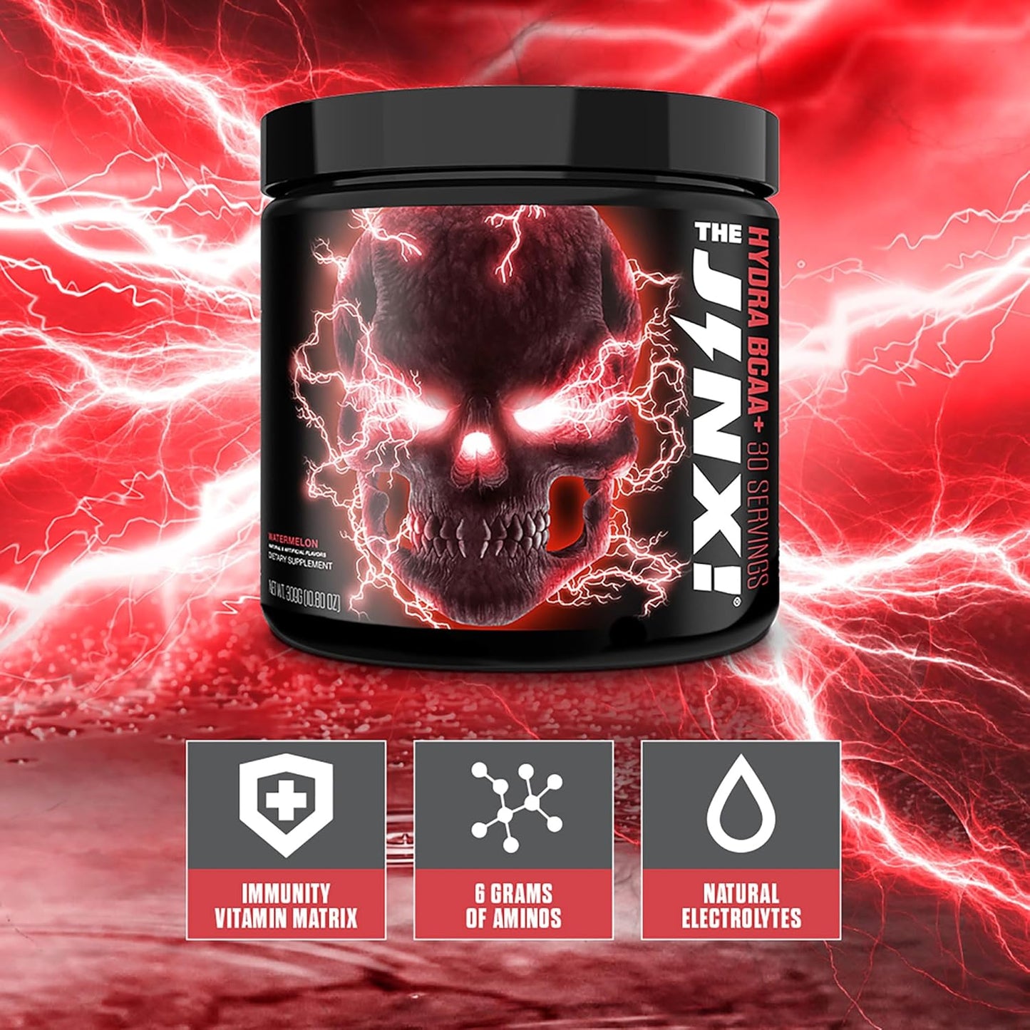 Hydra BCAA+ Post Workout Recovery Drink by JNX SPORTS - Hydration & Electrolytes for Men & Women - Watermelon Flavor, 30 Servings