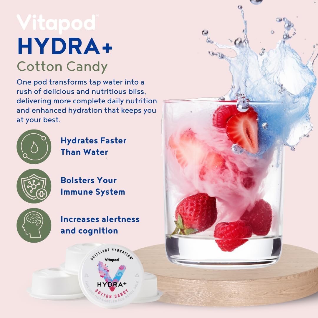 Hydra+ Cotton Candy Water Enhancer Pods Bundle with Vitamins, Sugar Free, 30 Pods + 22 oz Stainless Steel Bottle