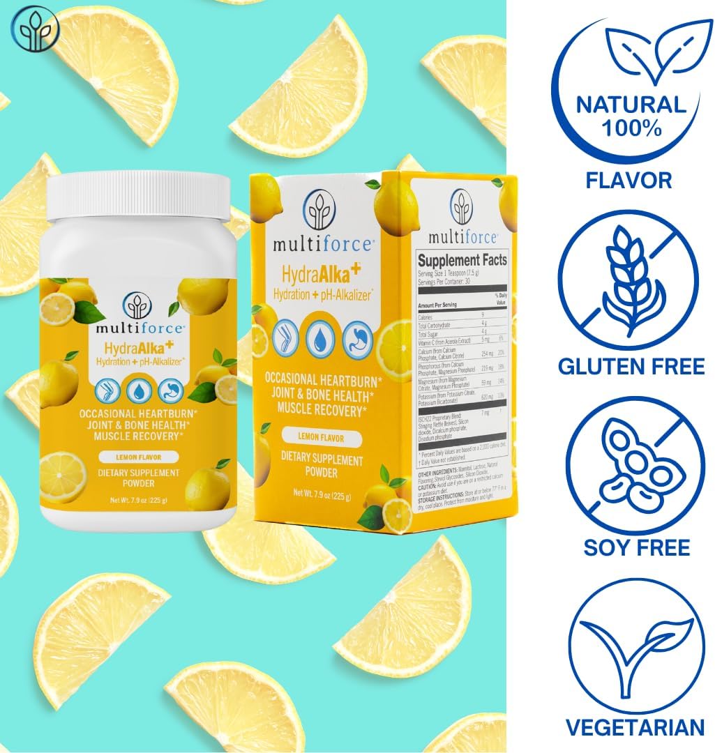 HydraAlka+ Premium Alkalizing Supplement - Supports pH Balance, Muscle Recovery, & Bone Health - 30 Servings, 3 Flavors - Hydrates with Electrolytes - Alleviates Acid & Non-Chronic Heartburn
