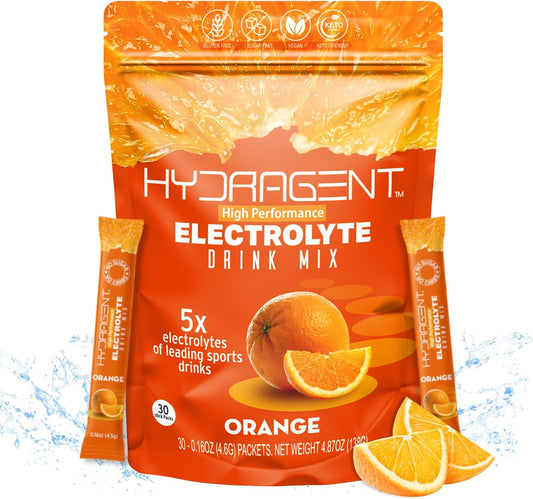HYDRAGENT Electrolyte Stick Packs - Zero Sugar, 1200mg Core Electrolytes with Magnesium & Potassium for Hydration & Recovery