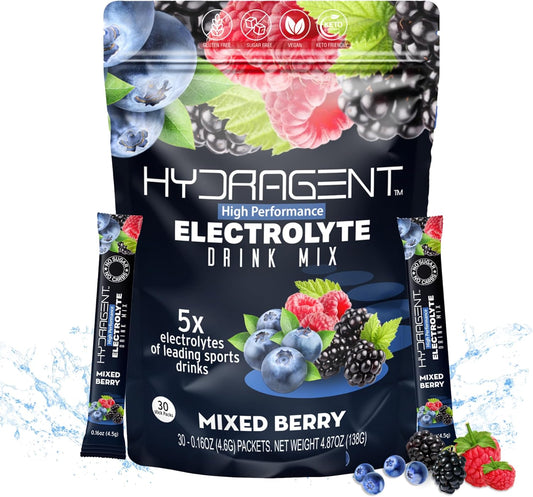 HYDRAGENT Zero Sugar Electrolyte Stick Packs | 1200mg Core Minerals | Enhanced Hydration & Recovery Support