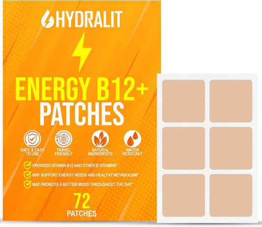 Hydralit Energy Patch for Adults - Topical B12 Wellness Patches with Natural Ingredients - 72 Pack