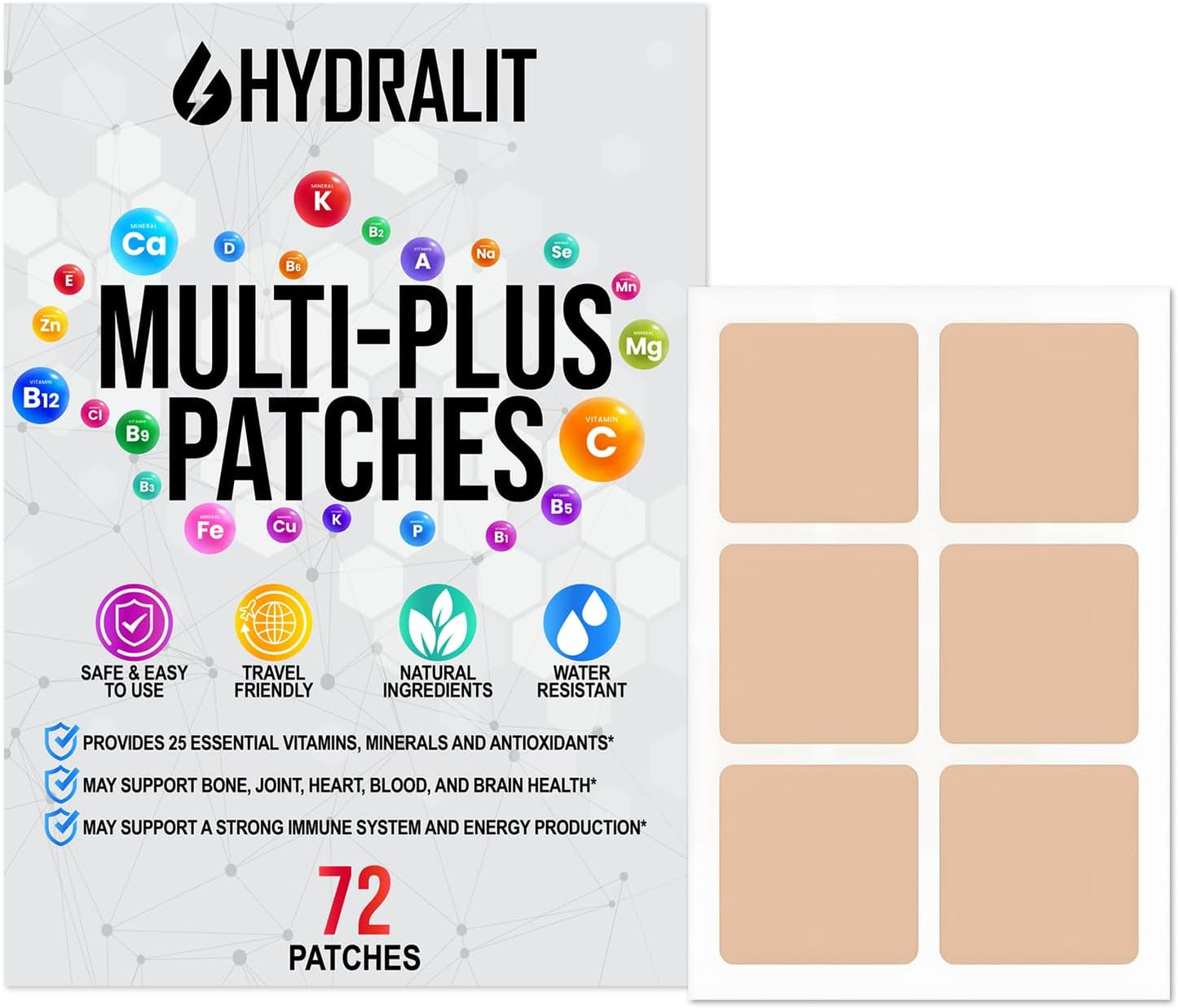 Hydralit Multi Plus Topical Patch - Essential Daily Nutrition for Adults - Time-Released Formula - 72 Pack