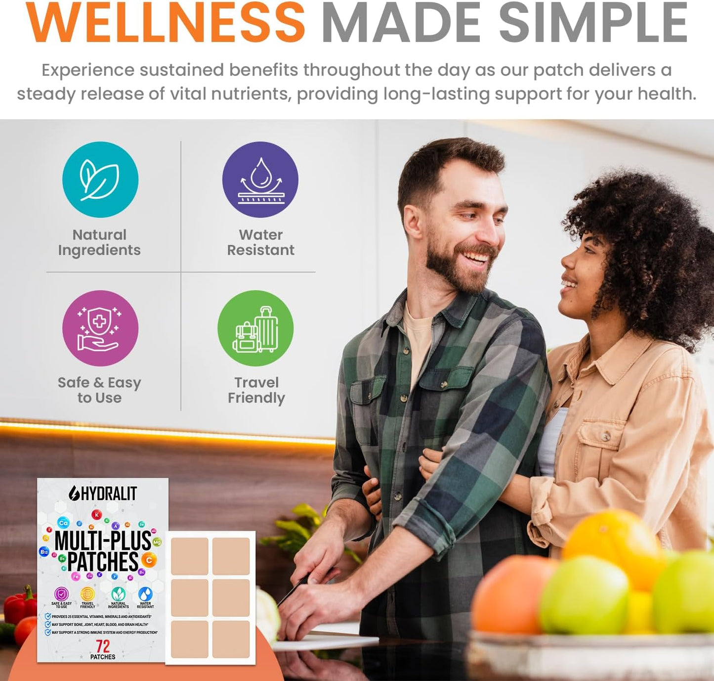 Hydralit Multi Plus Topical Patch - Essential Daily Nutrition for Adults - Time-Released Formula - 72 Pack