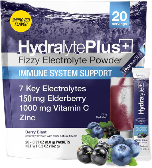 Hydralyte Elderberry Electrolyte Powder Packets - Low Sugar Rehydration with Vitamin C - Immunity Boosting Formula (20 Count)