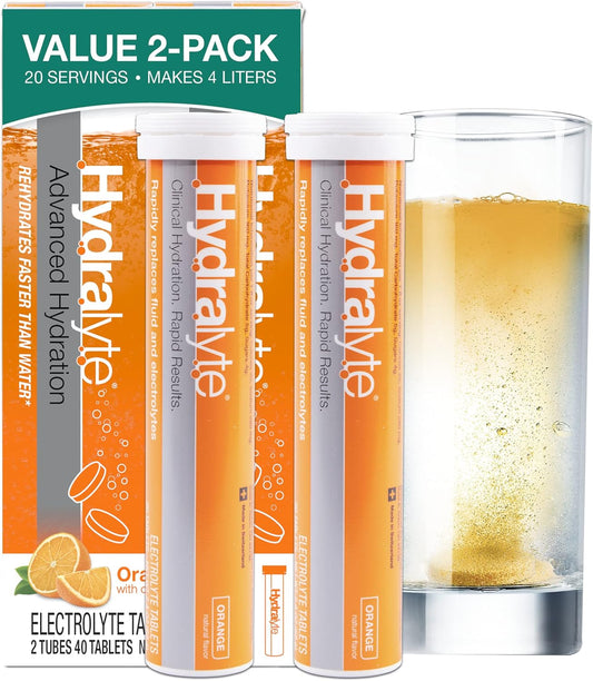 Hydralyte Instant Dissolve Electrolyte Tablets - Orange (40 Tablets) | Essential for Rapid Rehydration During Airplane Travel | Hydration Tablets for Instant Electrolyte Boost (20 Servings)