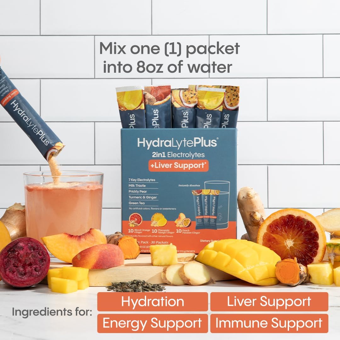 Hydralyte Liver Support + Electrolyte Mix with Milk Thistle, Turmeric, Ginger, Prickly Pear, Green Tea Extract - 30 Packets for Rapid Rehydration - BoostGo Australia