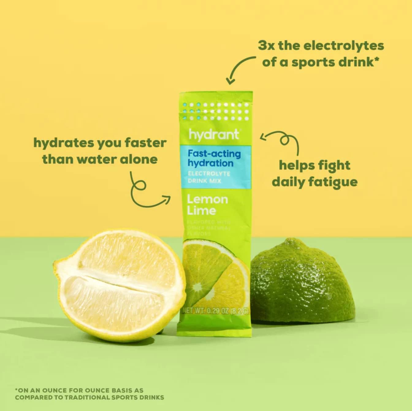 HYDRANT Hydrate Lemon Lime Electrolyte Powder Stick Packets - 30 Pack, No Artificial Ingredients