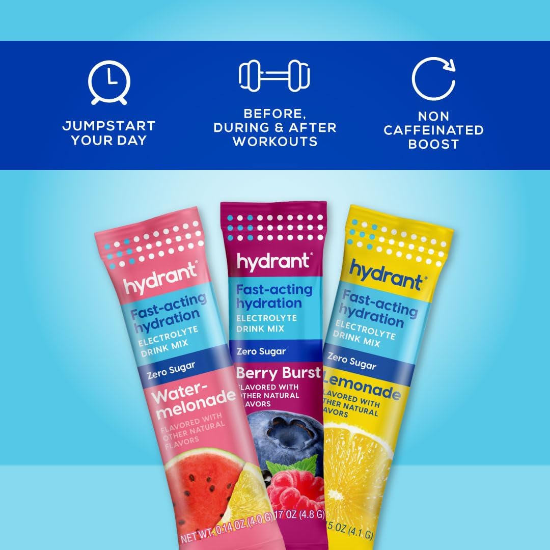 Hydrant Hydrate Zero Sugar Electrolyte Powder Stick Packets - Variety Pack, 30 Count, FSA & HSA Eligible