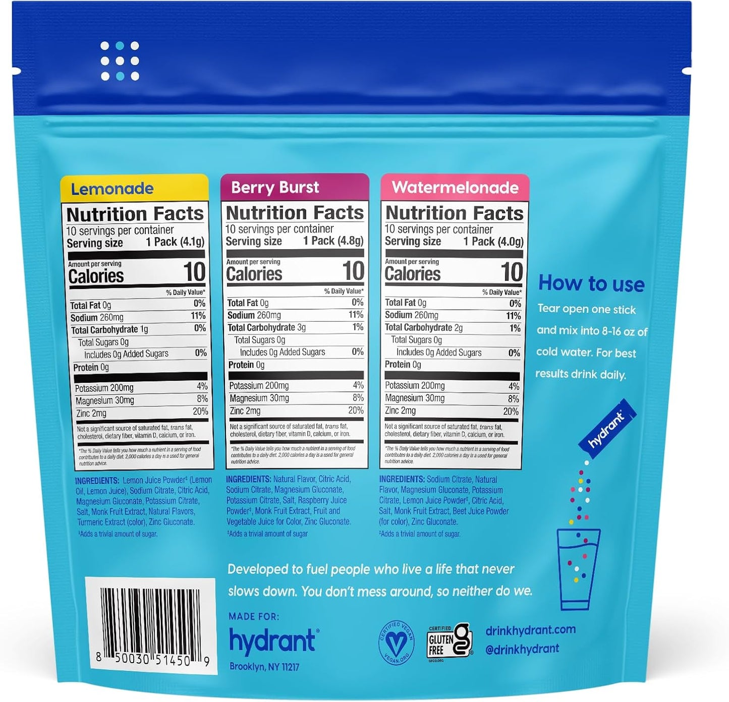 Hydrant Hydrate Zero Sugar Electrolyte Powder Stick Packets - Variety Pack, 30 Count, FSA & HSA Eligible