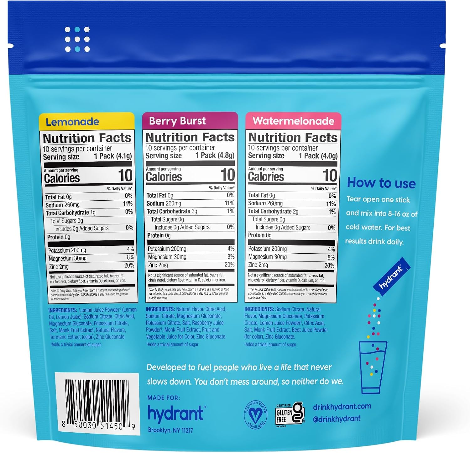 Hydrant Hydrate Zero Sugar Electrolyte Powder Stick Packets - Variety Pack, 30 Count, FSA & HSA Eligible