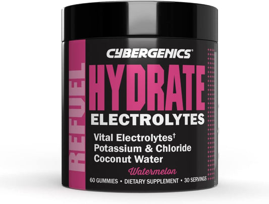 Hydrate Gummies with Electrolytes, Coconut Water, Potassium, Chloride, Watermelon Flavor - 60 Gummies