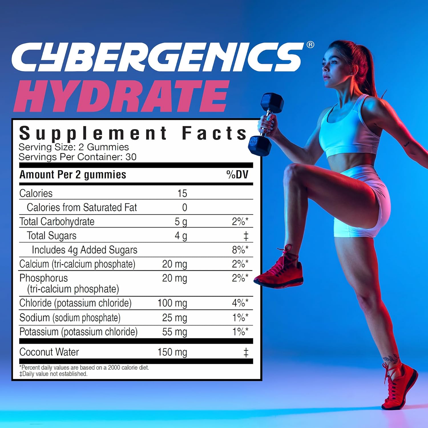 Hydrate Gummies with Electrolytes, Coconut Water, Potassium, Chloride, Watermelon Flavor - 60 Gummies