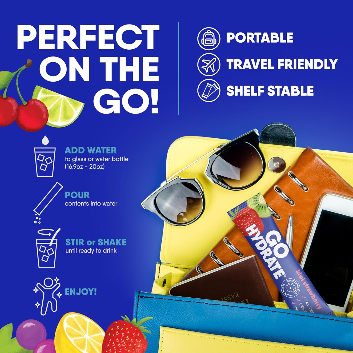 Hydrate On-the-Go with GoHydrate Grapefruit Electrolyte Powder Packets - Sugar Free & Vitamin D Enhanced - 30 Packets