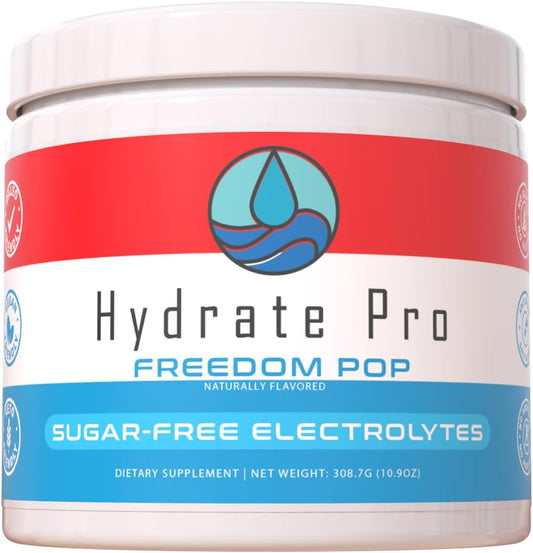 Hydrate Pro Electrolyte Powder | Sugar-Free 1000mg High-Sodium Complex | POTS & Keto Flu Support | 45 Servings (Freedom Pop)