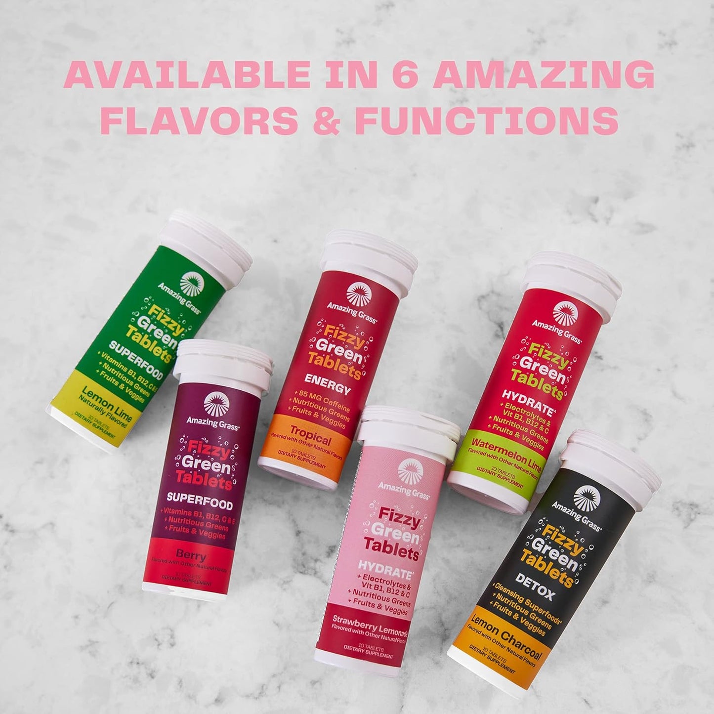 Hydrate with Amazing Grass Electrolyte Tablets, Fizzy Greens Water Flavoring, Vitamins, Strawberry Lemonade, 10 Count x 3 Pack