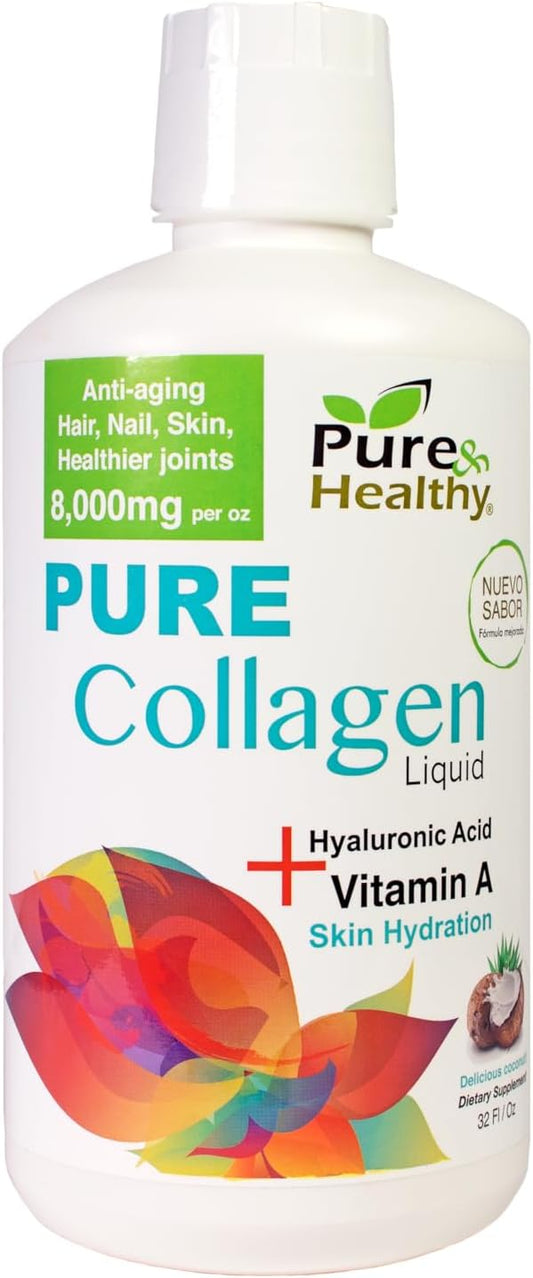 Hydrating Collagen Liquid with Hyaluronic Acid, Vitamin A, and Coconut Flavor - 32 oz. Bottle