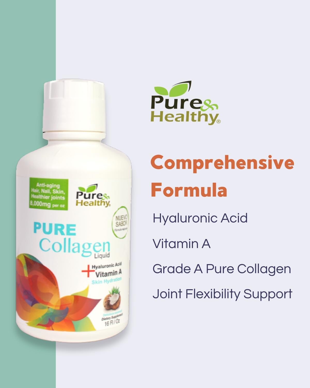Hydrating Collagen Liquid with Hyaluronic Acid, Vitamin A, and Coconut Flavor - 32 oz. Bottle