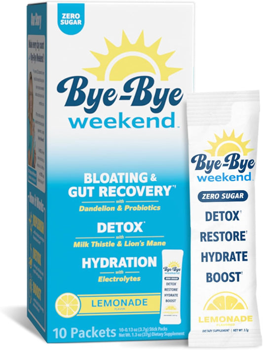 Hydrating Electrolyte Drink Mix with Probiotics, Vitamins - Zero Sugar Lemonade Powder for Weekend Recovery - 10 Pack