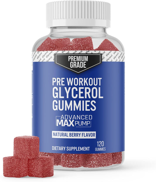 Hydrating Glycerol Gummies for Intense Pump Pre-Workout - Caffeine-Free Supplement - 120 Count - VitaPatch Premium Grade Formula