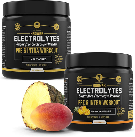Hydration Boost Electrolyte Powder - Sugar Free Keto Supplement for Endurance & Fatigue Reduction - 100 Servings Unflavored & Mango Pineapple Set