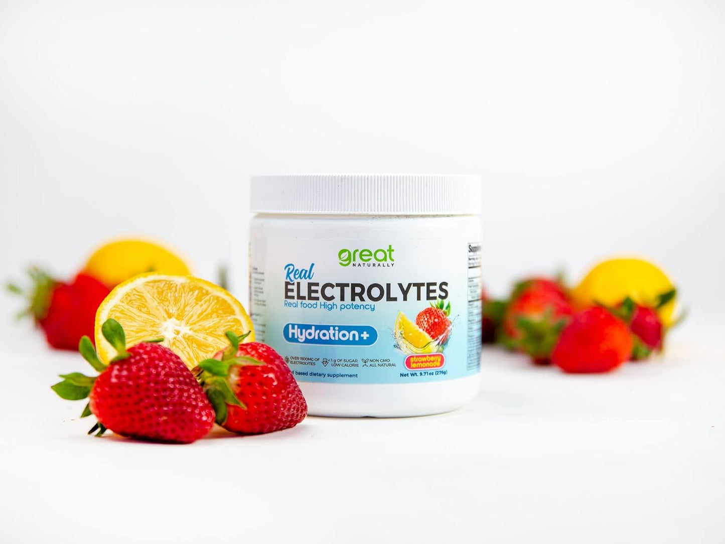 Hydration Drink Mix Strawberry Lemonade Flavor | High Potency Electrolyte Supplement Powder with Real Food Ingredients | 30 Servings