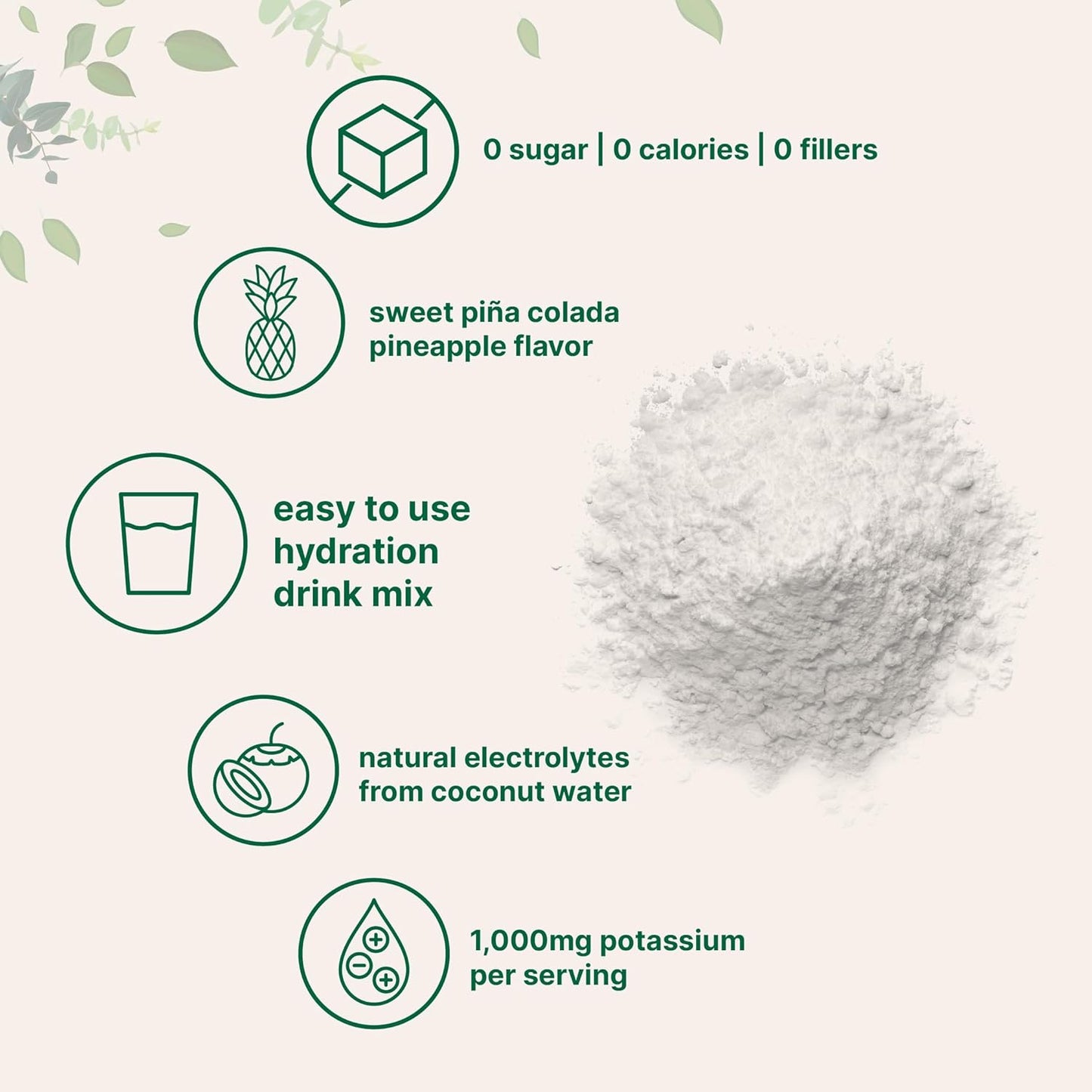 Hydration Electrolyte Powder with High Potassium, Tropical Piña Colada Flavor - 2lbs (139 Servings) | Keto-Friendly, No Sugar, Non-GMO - Natural Coconut Water