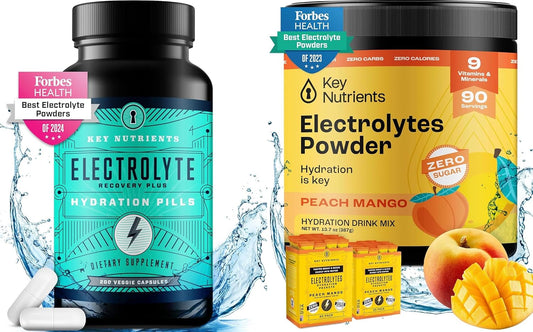 Hydration & Energy Electrolyte Bundle: Tablets & Powder - Sugar-Free Tropical Peach Mango Multivitamin