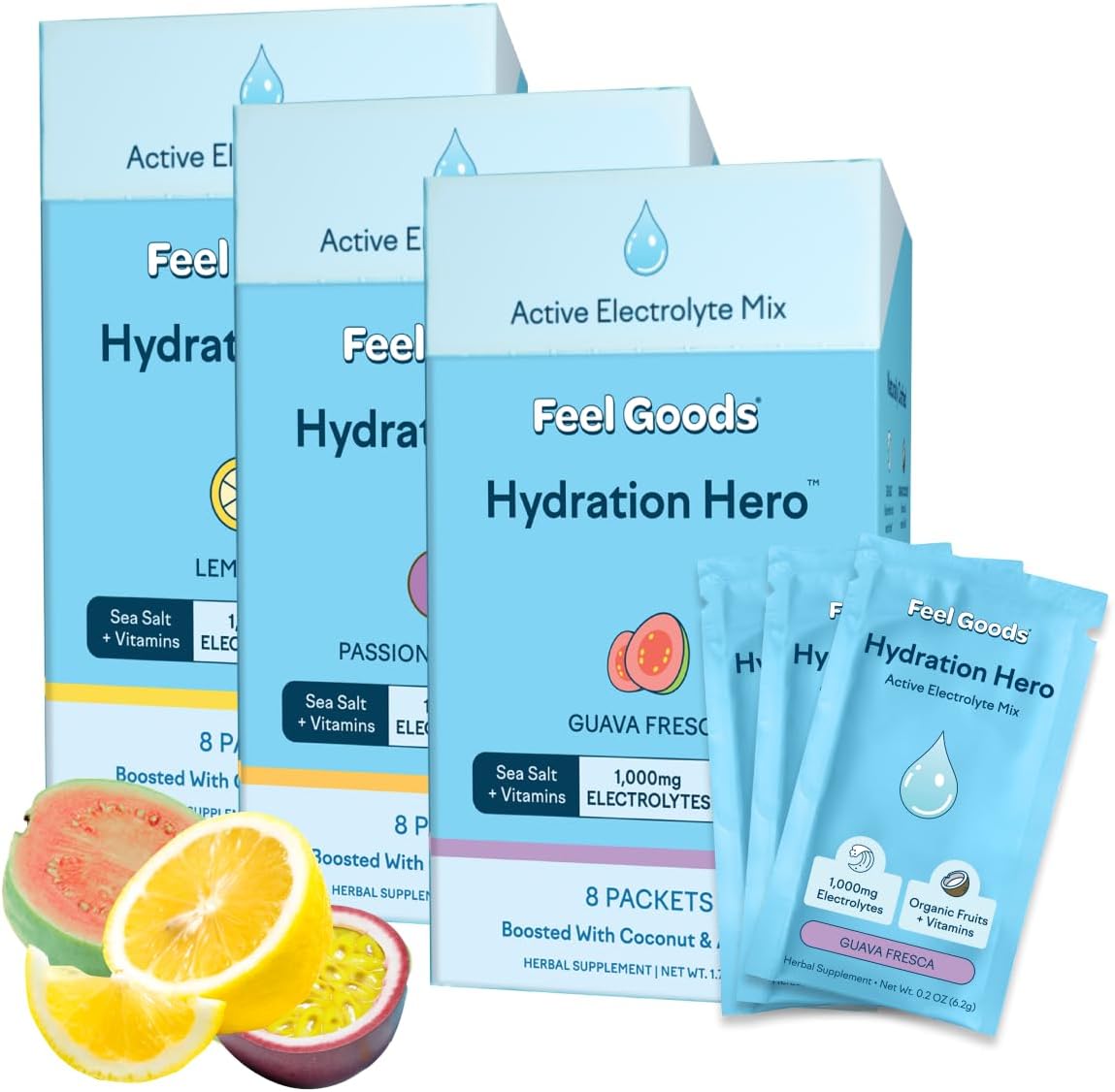 Hydration Hero Electrolyte Powder Packets - Sugar-Free, 1,000mg Electrolytes, Magnesium, Aloe Vera, Vitamin C, Vegan, Non-GMO - 24 Count Variety Pack