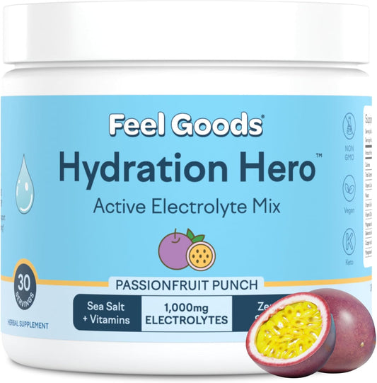 Hydration Hero Electrolyte Powder with 1,000mg Magnesium, Organic Aloe Vera, Vitamin C, B12 - Sugar Free, Keto, Vegan - Passion Fruit Punch Flavor, 30 Servings