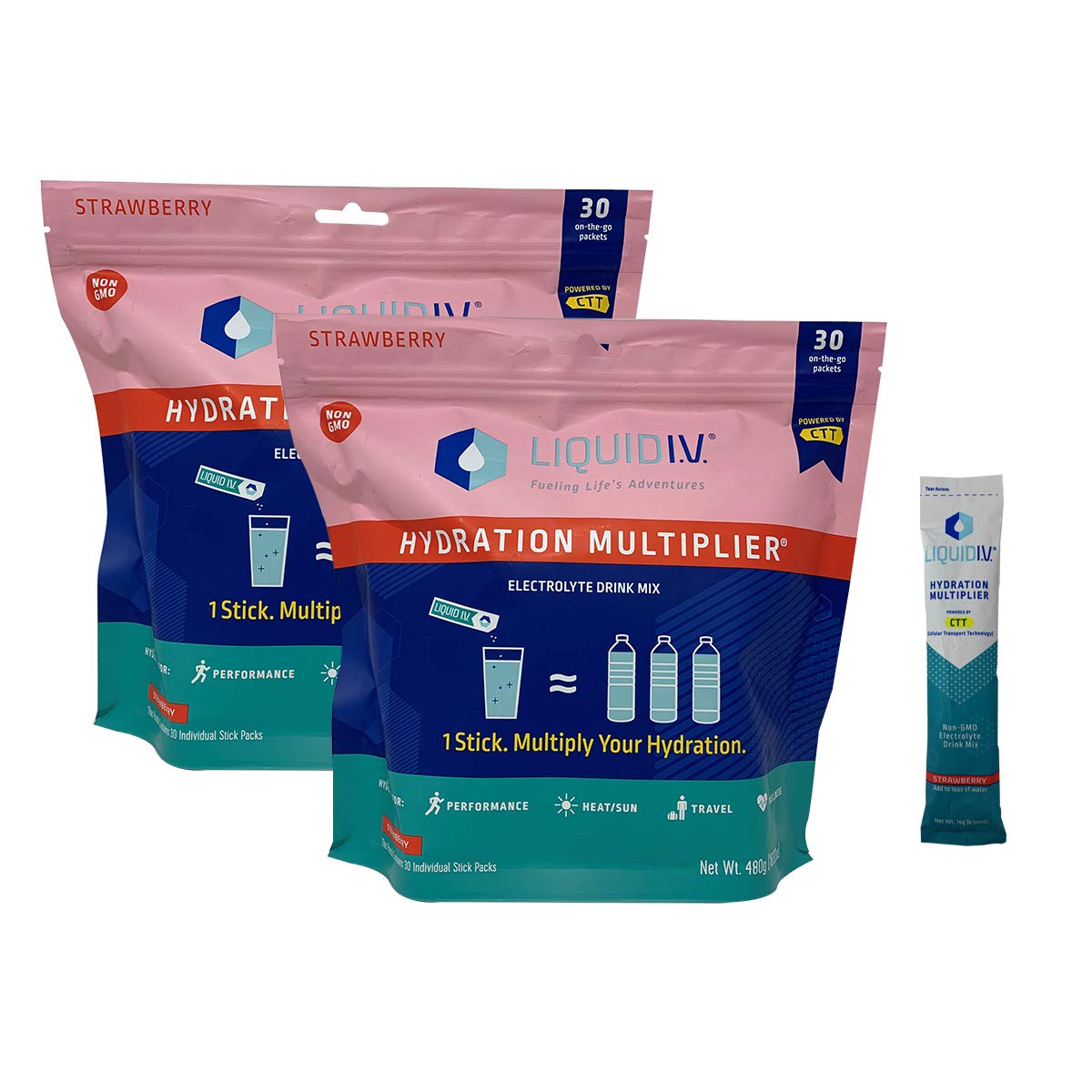 Hydration Multiplier Strawberry Stick Packs - 30 Packs (2 Pack) by Liquid I.V.