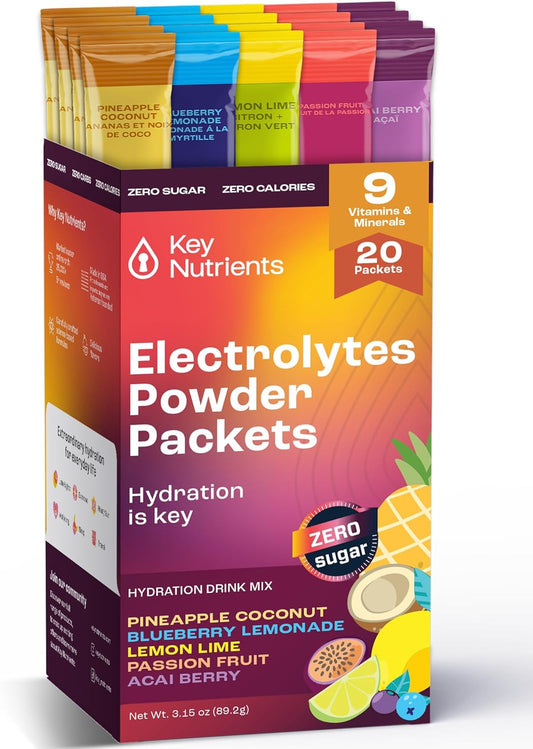 Hydration Packets with 5 Delicious Flavors - No Sugar, No Calories, Gluten Free Electrolytes Powder - 20 Pack Made in USA
