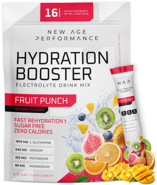 Hydration Packets with Electrolytes and Amino Acids for Workout Recovery - Sugar Free, 0 Calorie Liquid Enhancer (Fruit Punch, 16 Sticks) - BoostGo Australia