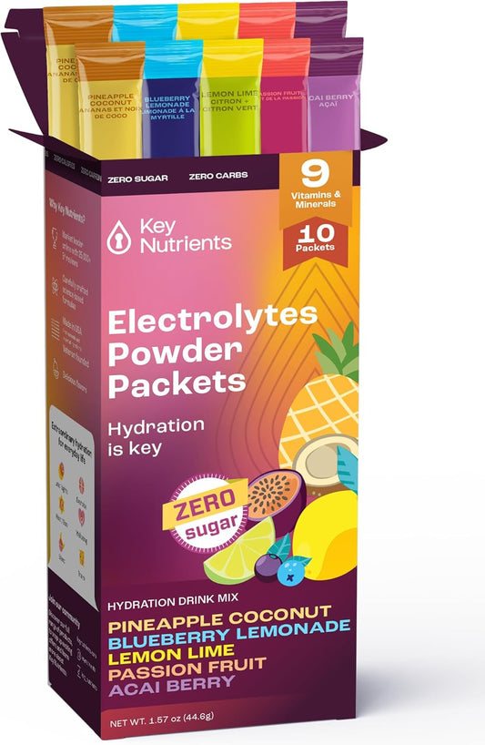 Hydration Packets with Key Nutrients - 5 Delicious Flavors, Sugar-Free Electrolyte Powder, Gluten Free, Non GMO - 10 Pack, Made in USA - BoostGo Australia