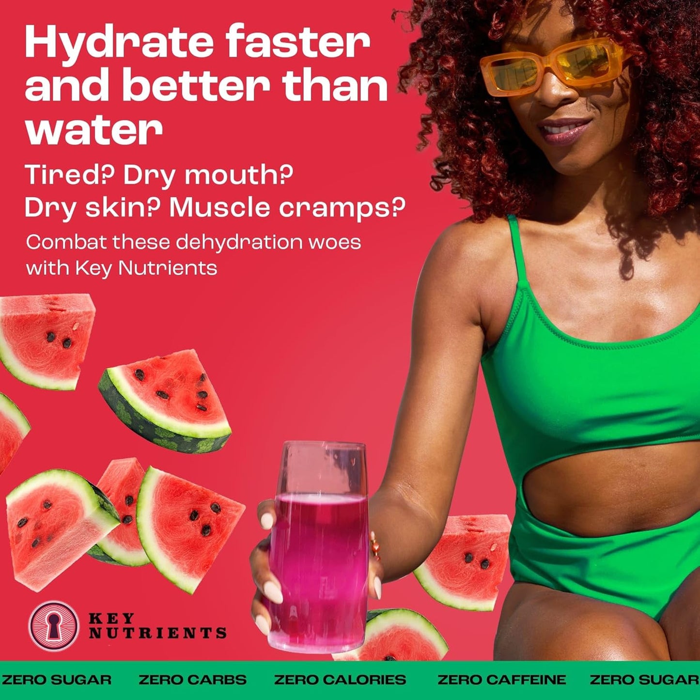 Hydration Powder Packets with Electrolytes - Watermelon Flavor, 40 Pack - Sugar-Free, Calorie-Free, Gluten-Free - USA-Made